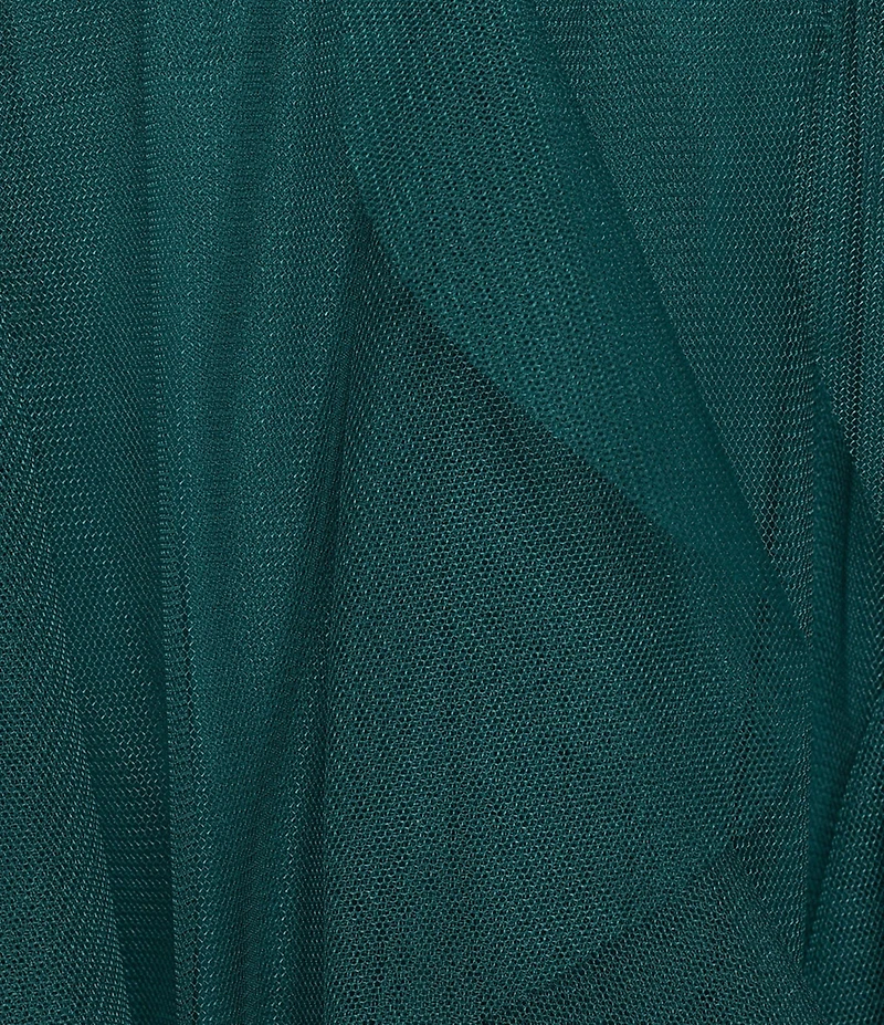 Pear Culture V-Neck Lace-Up Back Mesh Ruffle Dress