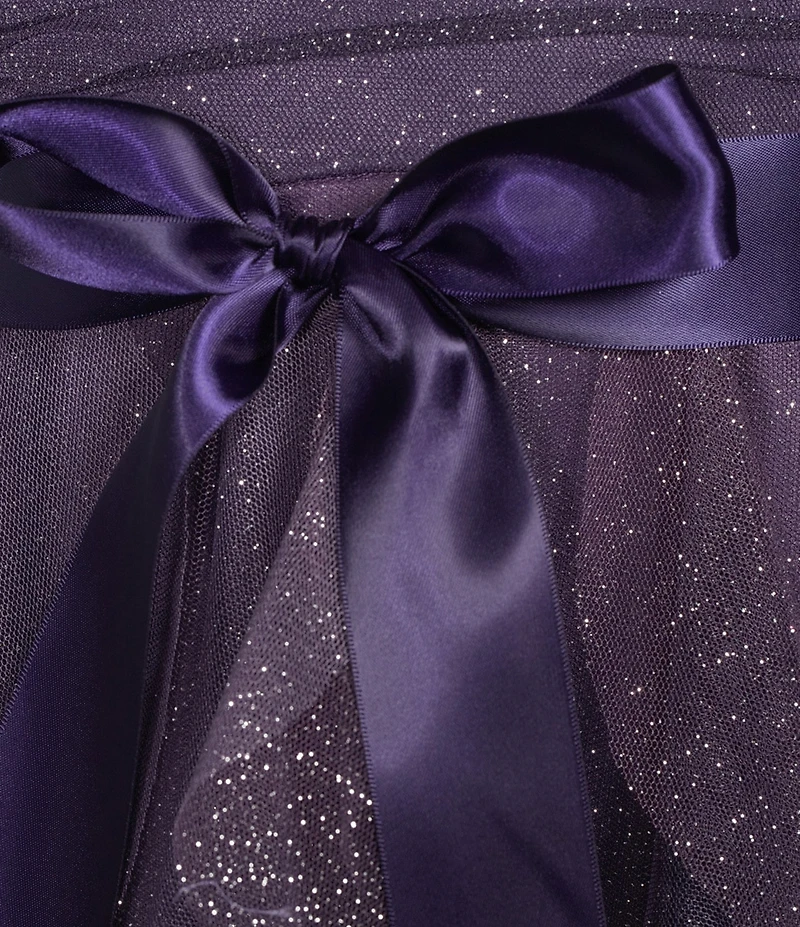 Pear Culture Strapless Glitter Ombre Mesh Ruffled Corkscrew Dress