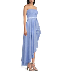 Pear Culture Strapless Lace-Up Back Asymmetrical Mesh Dress