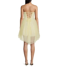 Pear Culture Strapless Mesh Twist Front Fit And Flare Dress