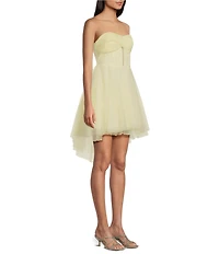 Pear Culture Strapless Mesh Twist Front Fit And Flare Dress