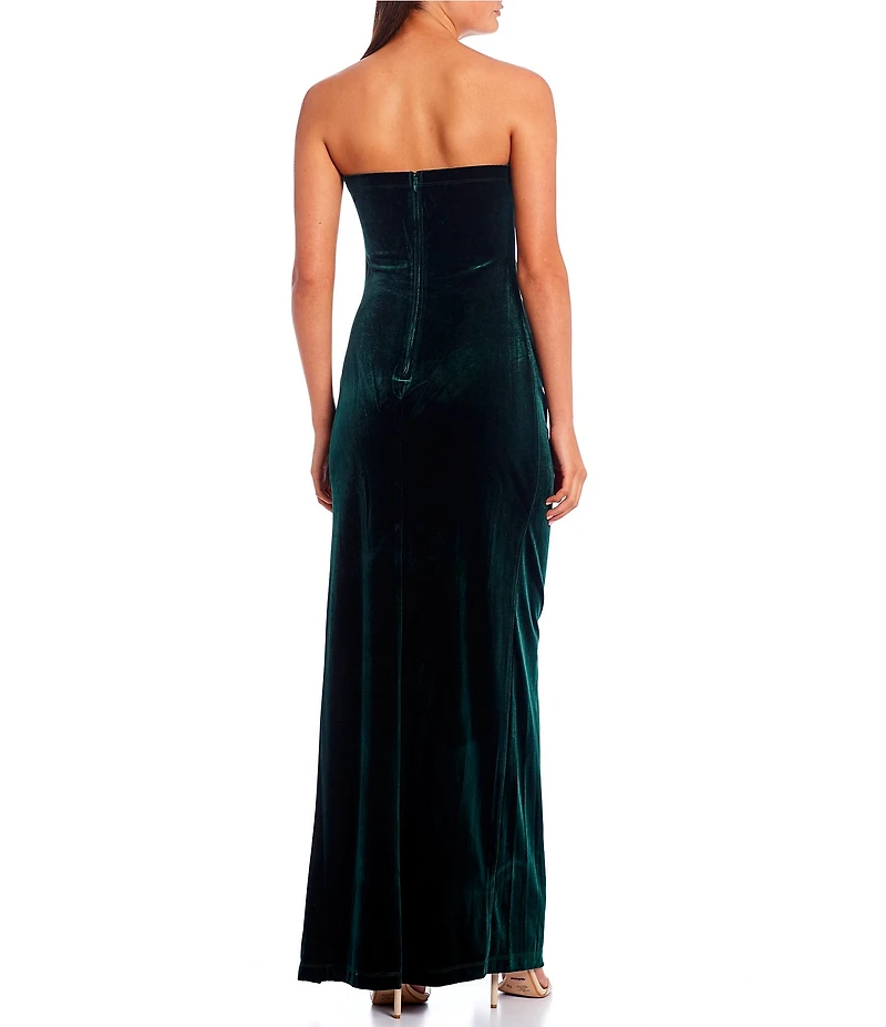 Pear Culture Strapless Ruched Velvet Long Dress