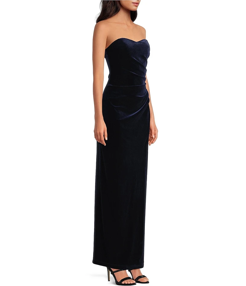 Pear Culture Strapless Ruched Velvet Long Dress