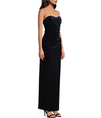 Pear Culture Strapless Ruched Velvet Long Dress