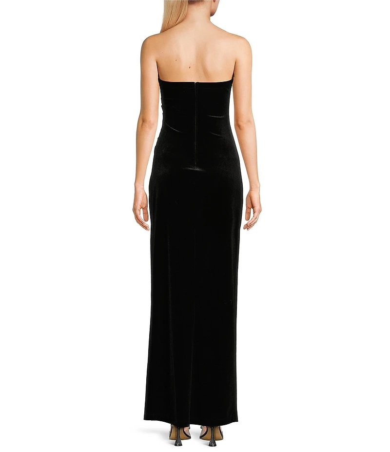 Pear Culture Strapless Ruched Velvet Long Dress