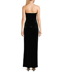 Pear Culture Strapless Ruched Velvet Long Dress
