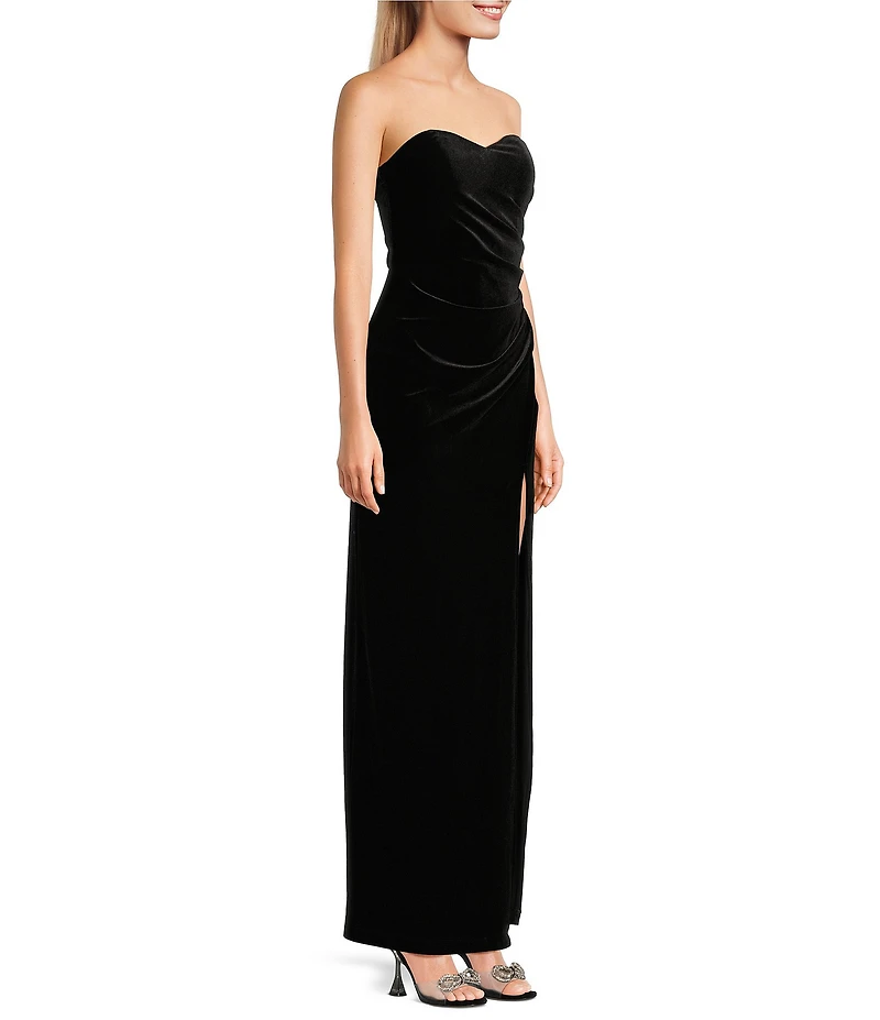 Pear Culture Strapless Ruched Velvet Long Dress