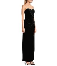Pear Culture Strapless Ruched Velvet Long Dress