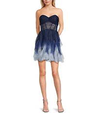 Pear Culture Strapless Sleeveless Corset Bodice Ombre Glitter Dress
