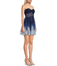 Pear Culture Strapless Sleeveless Corset Bodice Ombre Glitter Dress