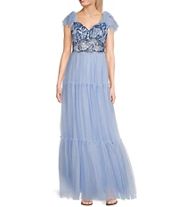 Pear Culture Tie Sleeveless Embroidered Mesh Dress