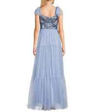 Pear Culture Tie Sleeveless Embroidered Mesh Dress