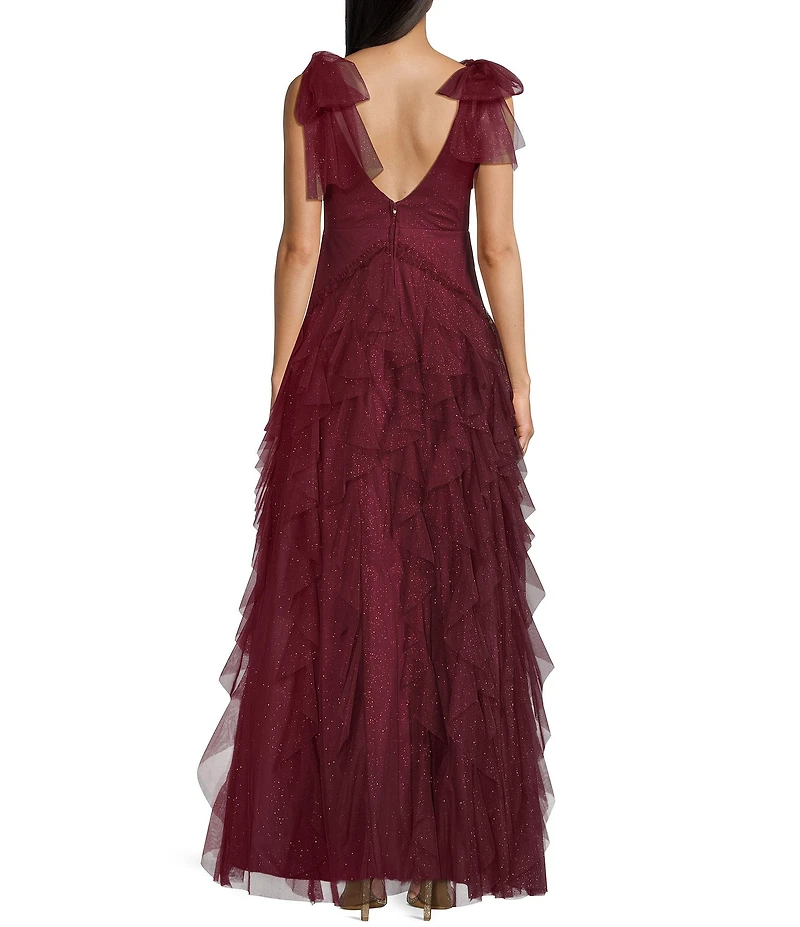 Pear Culture V-Neck Tie Shoulder Ruffled Dress