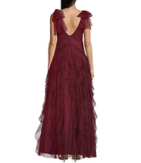 Pear Culture V-Neck Tie Shoulder Ruffled Dress