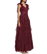 Pear Culture V-Neck Tie Shoulder Ruffled Dress