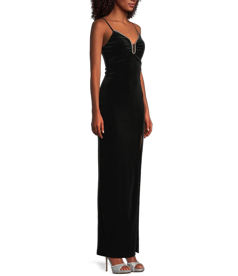 Pear Culture Velvet Embellished U-Notch Neck Dress