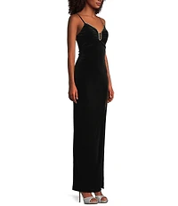 Pear Culture Velvet Embellished U-Notch Neck Dress