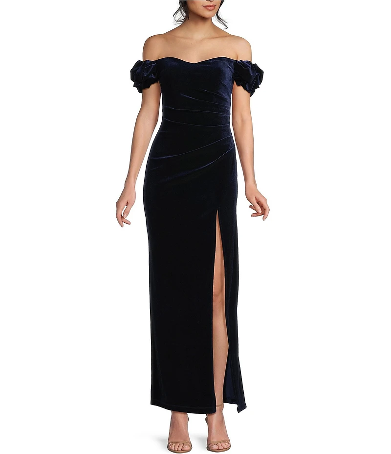 Pear Culture Velvet Off The Shoulder Gown