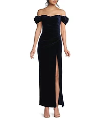 Pear Culture Velvet Off The Shoulder Gown