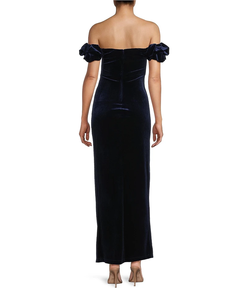 Pear Culture Velvet Off The Shoulder Gown