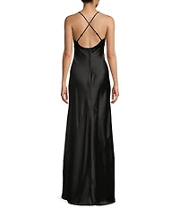 Pear Culture Velvet Satin V-Neck Spaghetti Strap Rhinestone Bow Dress