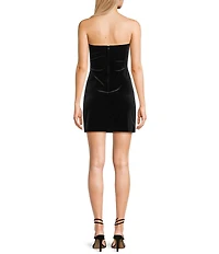 Pear Culture Velvet Sweetheart Neck Strapless Side Slit Mini Dress