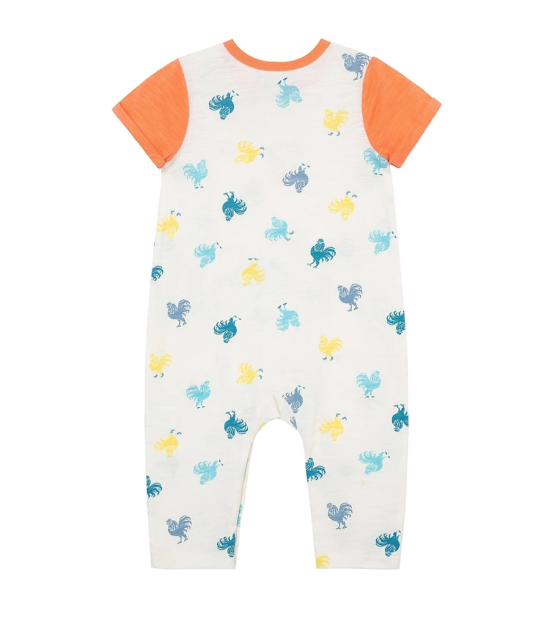 Peek Baby Boys Rolled Cuff Short Sleeve Rusty Rooster Coverall