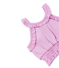 Peek Baby Girls Sleeveless Ruffled Solid Knit Tank Top & Printed Shorts Set