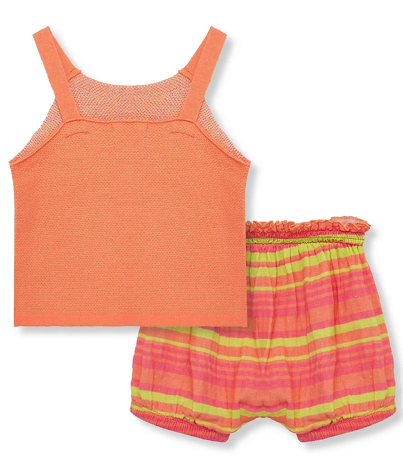 Peek Baby Girls Sleeveless Sunray Sweater-Knit Halter Top & Striped Linen-Blend Shorts Set
