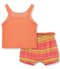 Peek Baby Girls Sleeveless Sunray Sweater-Knit Halter Top & Striped Linen-Blend Shorts Set