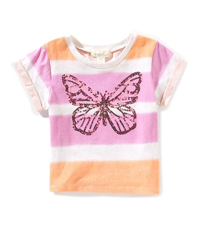 Peek Little Girls Short Sleeve Sequin Butterfly Graphic Ombre T-Shirt