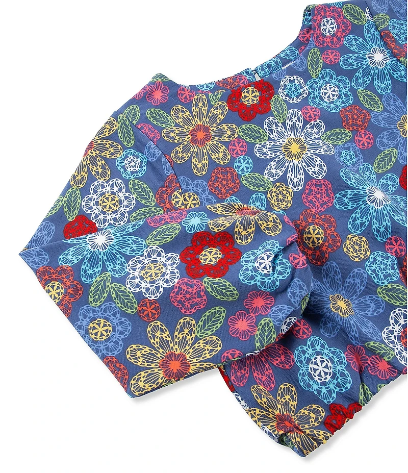 Peek Little/Big Girls Long-Sleeve Flower-Printed Knit Top & Floral-Appliqued Mesh Tutu Skirt