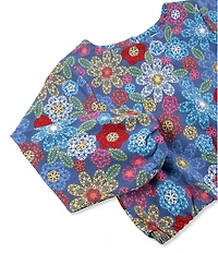 Peek Little/Big Girls Long-Sleeve Flower-Printed Knit Top & Floral-Appliqued Mesh Tutu Skirt