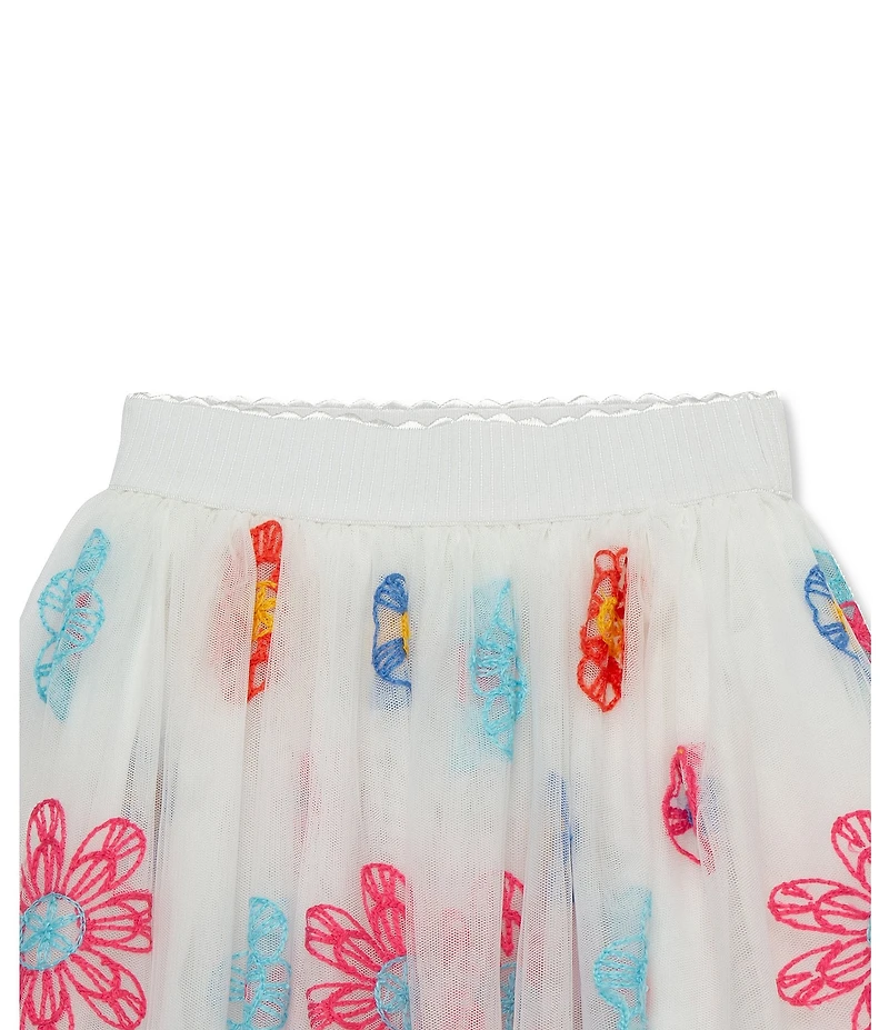 Peek Little/Big Girls Long-Sleeve Flower-Printed Knit Top & Floral-Appliqued Mesh Tutu Skirt