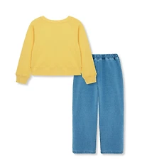 Peek Little/Big Girls 2T-10 Long Sleeve Love Top & Heart-Screen Print Barrel Jeans Set
