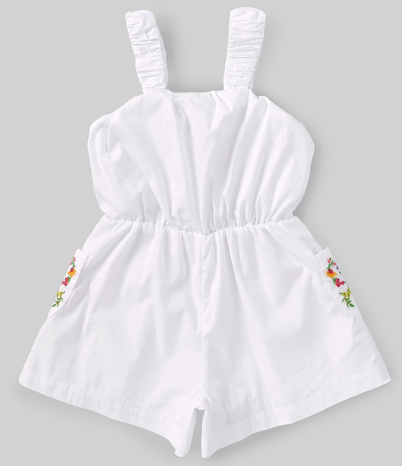 Peek Little/Big Girls Sleeveless Floral-Embroidered Pocketed Romper