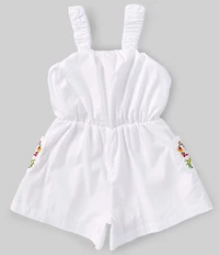 Peek Little/Big Girls Sleeveless Floral-Embroidered Pocketed Romper