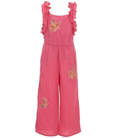 Peek Little/Big Girls Butterfly Embroidered Gauze Wide Leg Jumpsuit