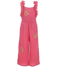 Peek Little/Big Girls Butterfly Embroidered Gauze Wide Leg Jumpsuit