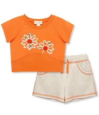 Peek Little/Big Girls Short-Sleeve Soutache-Embroidered-Flower T-Shirt & Coordinating Shorts Set