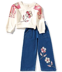 Peek Little/Big Girls Flowers Applique Long Sleeve Top & Pants Set