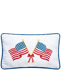 Peking Handicraft Americana Crossed Flags Embroidered Pillow