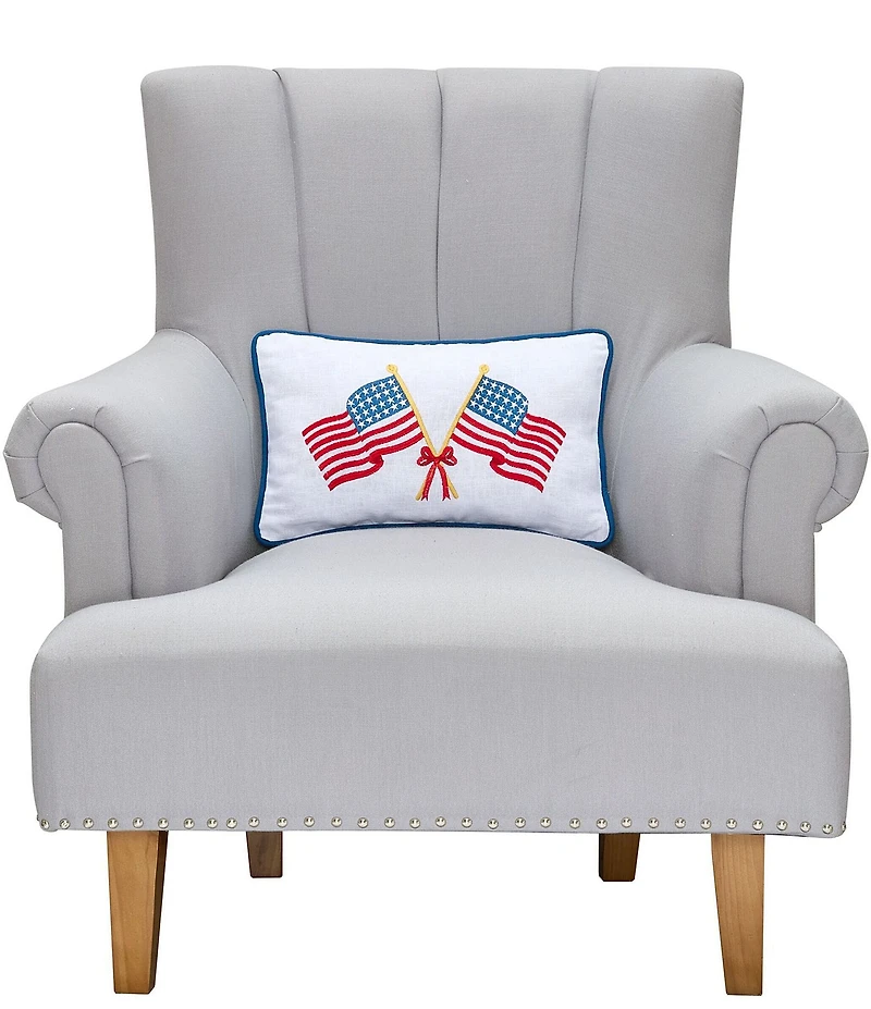 Peking Handicraft Americana Crossed Flags Embroidered Pillow