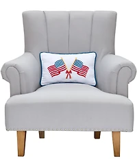 Peking Handicraft Americana Crossed Flags Embroidered Pillow