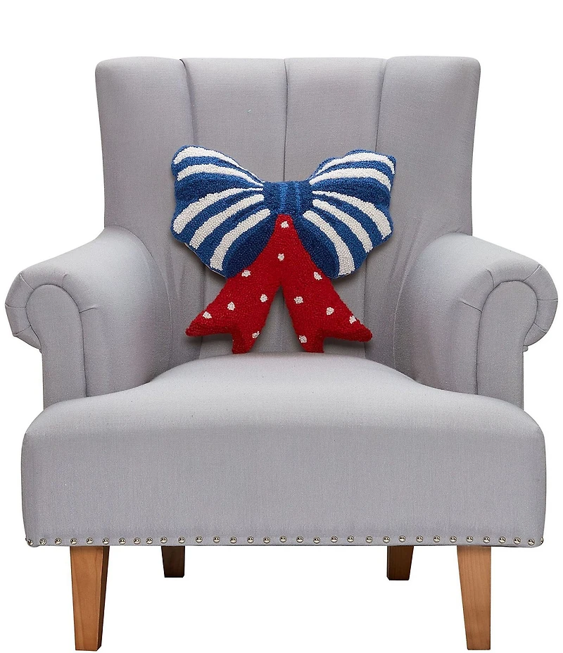 Peking Handicraft Americana Shaped Patriotic Bow Wool Hook Pillow