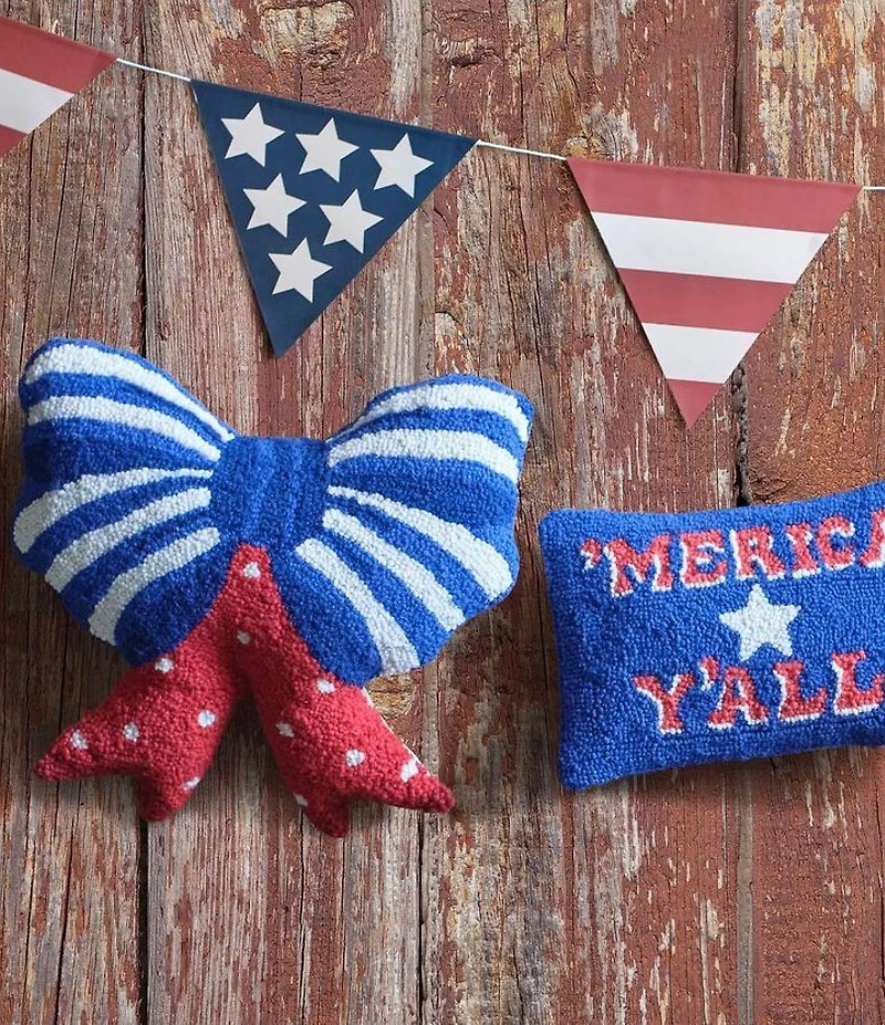 Peking Handicraft Americana Shaped Patriotic Bow Wool Hook Pillow