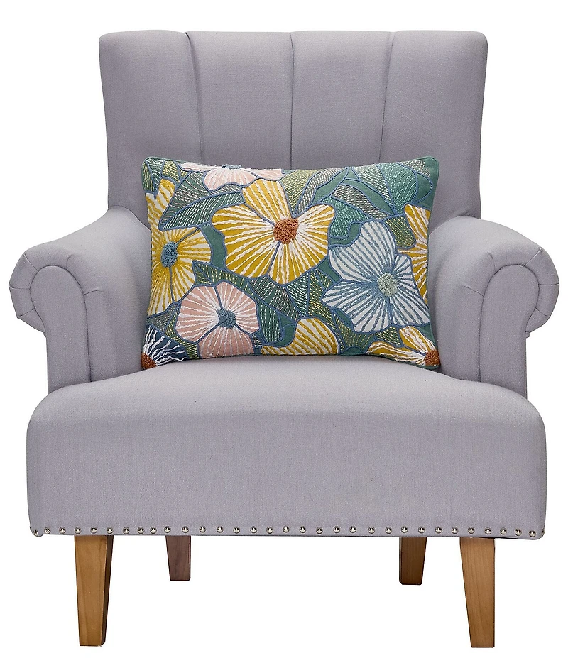 Peking Handicraft Bright Flowers Embroidered Pillow