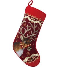 Peking Handicraft Christmas Deer Needlepoint Holiday Stocking