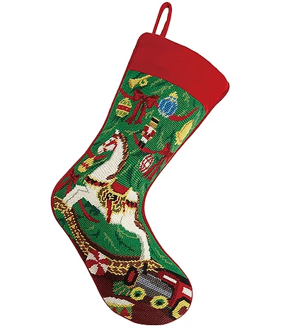 Peking Handicraft Christmas Rocking Horse Needlepoint Stocking
