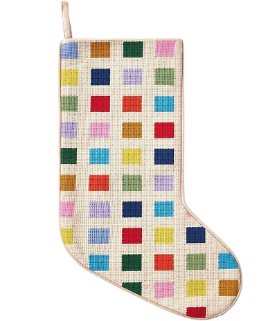 Peking Handicraft Color Block Embroidered Needlepoint Holiday Stocking